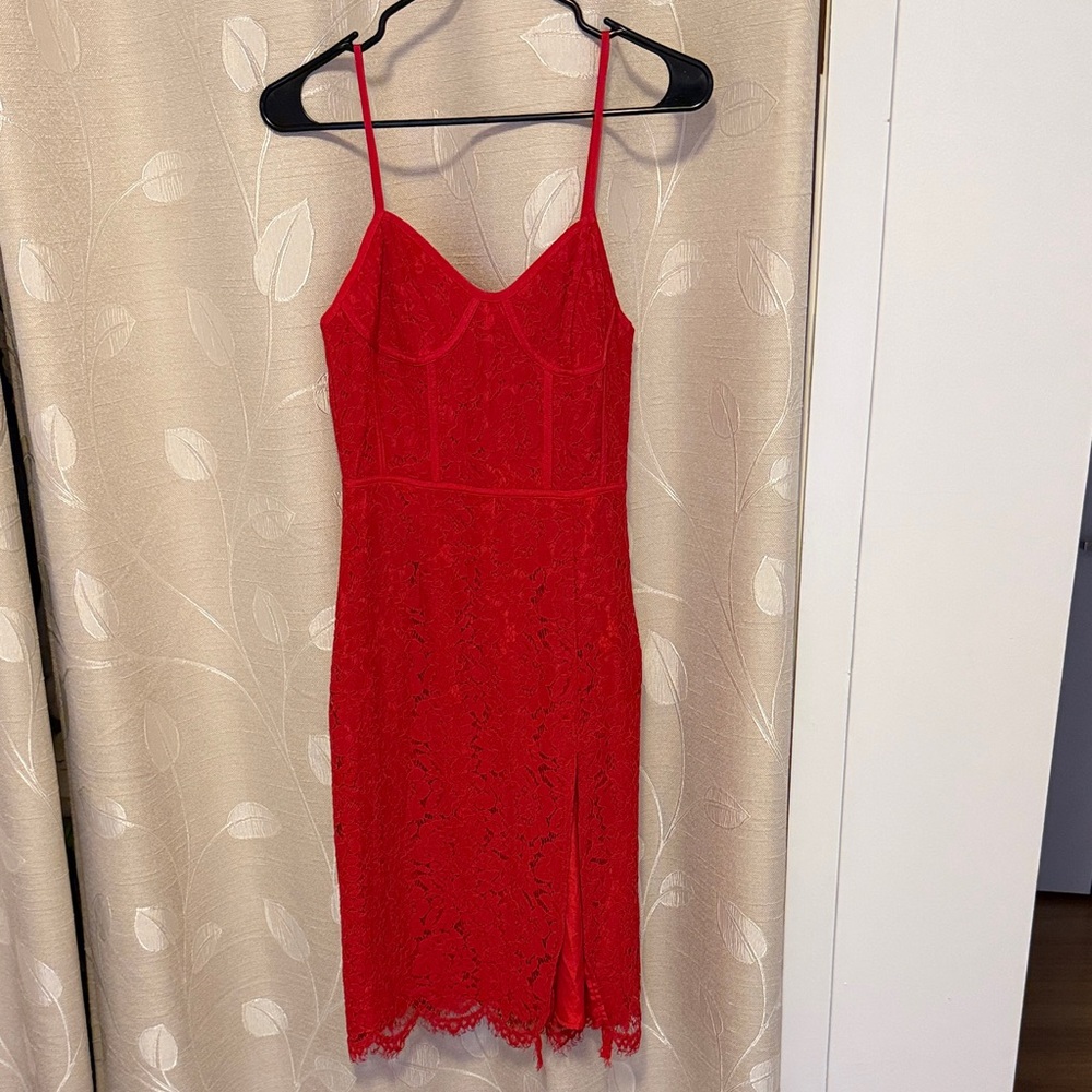 Just Me Vibrant Red Lace Midi Dress Size 2